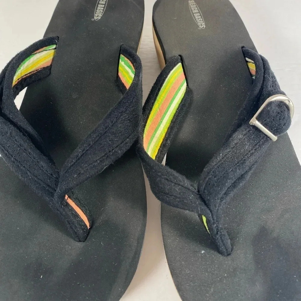 Beach Basics Black Thick Sandal with Buckle Strap Accent - Picture 4 of 8